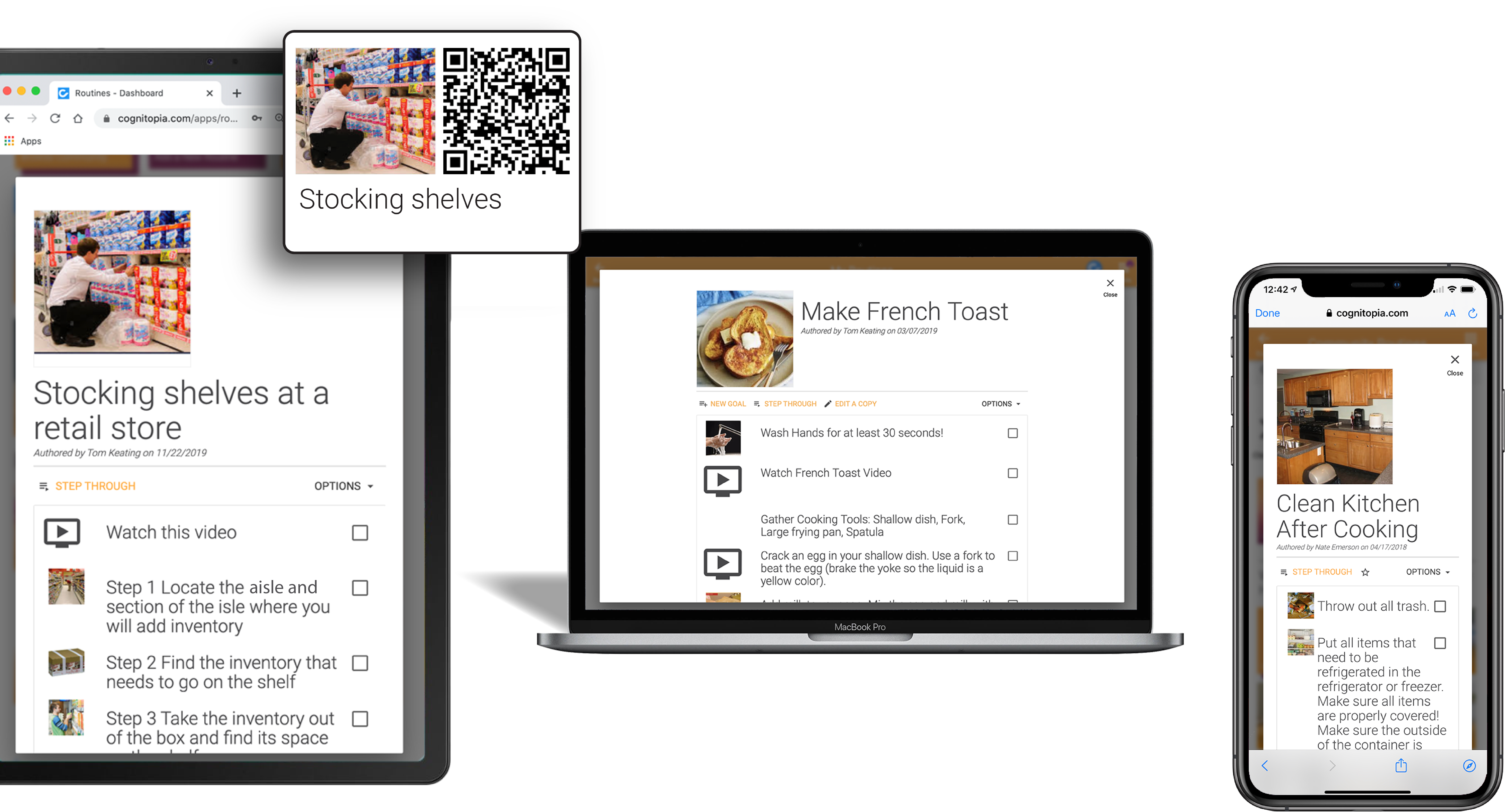 Image showing examples of Cognitopia Routines available anywhere on any device or in printed format, easily with a click or by scanning a QR code.